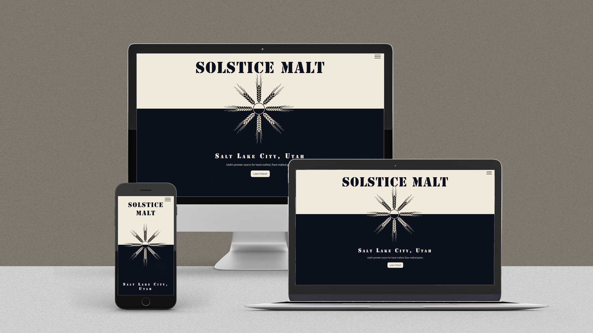 mock-up of Solstice Malt website